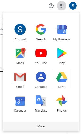 dotted menu Google apps