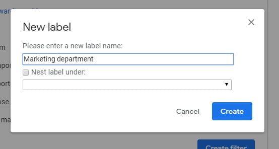 create filter menu create new label gmail