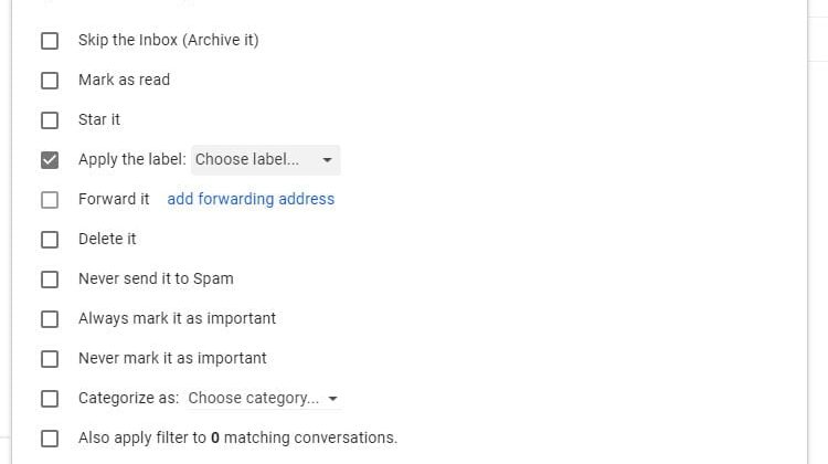 create filter menu gmail