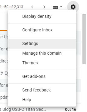 gear button menu gmail