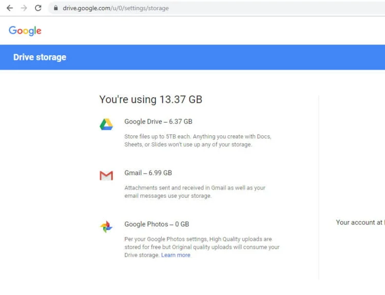 gmai drive photos storage usage