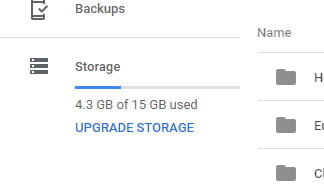 storage info bar Google Drive