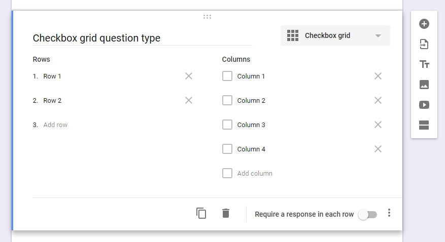 Checkbox grid question type Google Forms