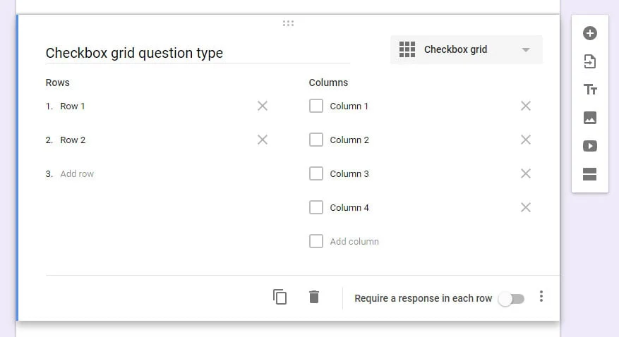 Checkbox grid question type Google Forms