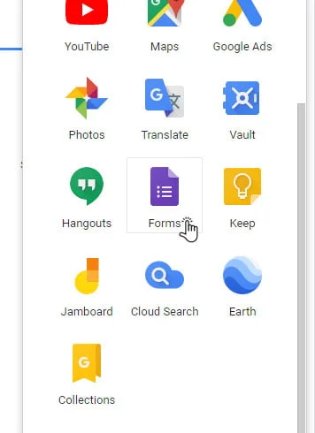app drawer Google Forms