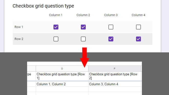 checkbox grid answer spreadsheet Google Forms