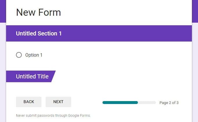 display section progress bar Google Forms