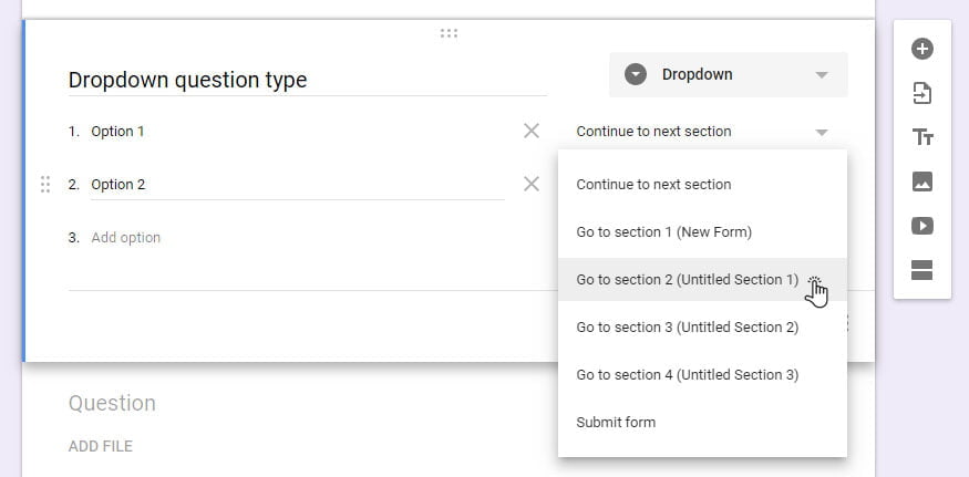 dropdown question type Google Forms