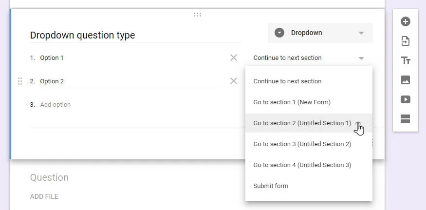 dropdown question type Google Forms