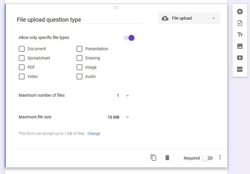 file upload question type Google Forms