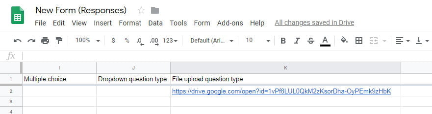 file upload response spreadsheet Google Forms