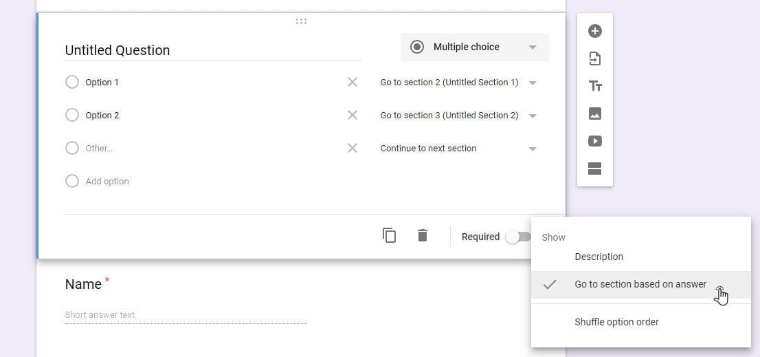 got to section options in Google Forms