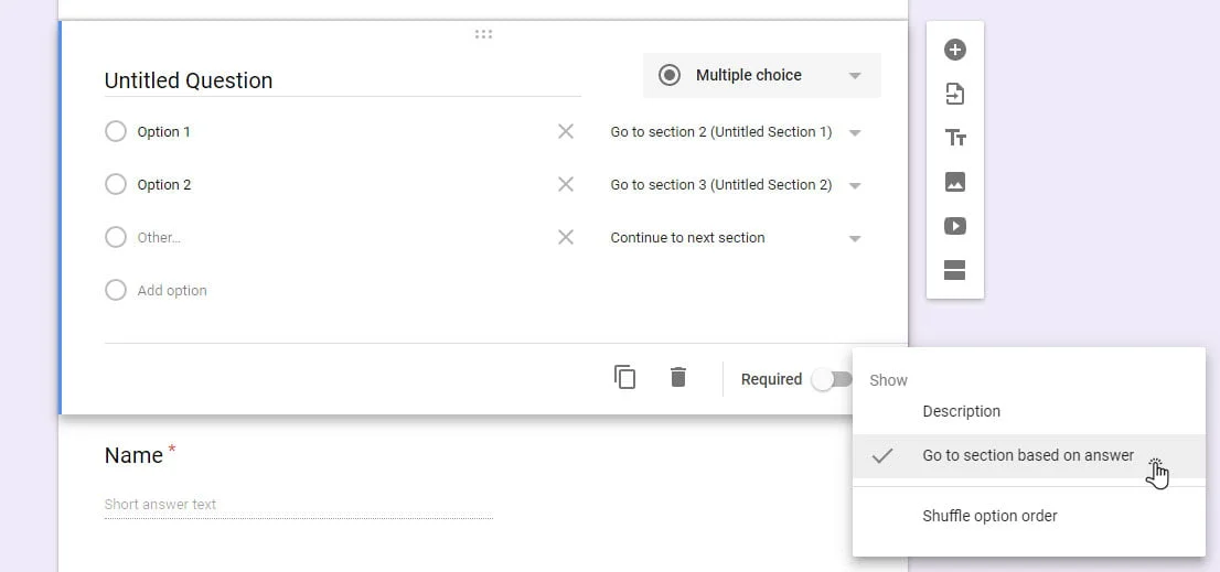got to section options in Google Forms