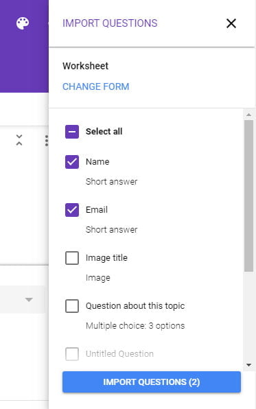 import questions google forms