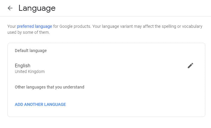 language settings in google accounts