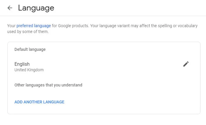 language settings in google accounts