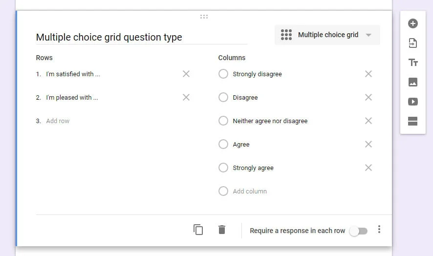 multiple choice grid question type Google Forms
