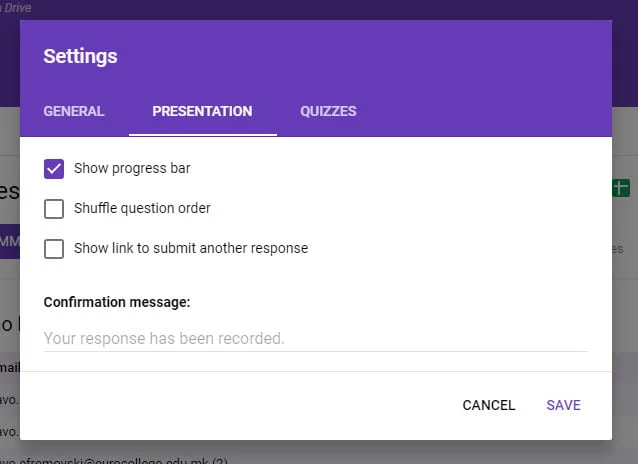 Google Forms Settings