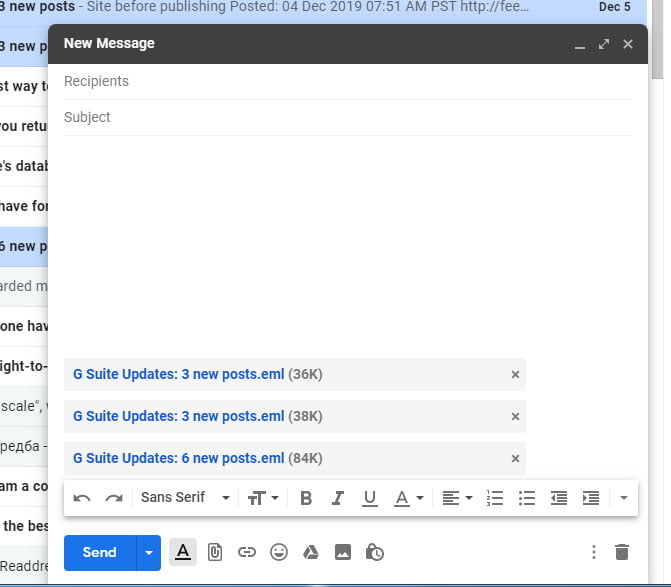 new message with emails as attachment Gmail