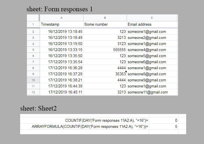 use arrayformula to analyze data from Google Forms