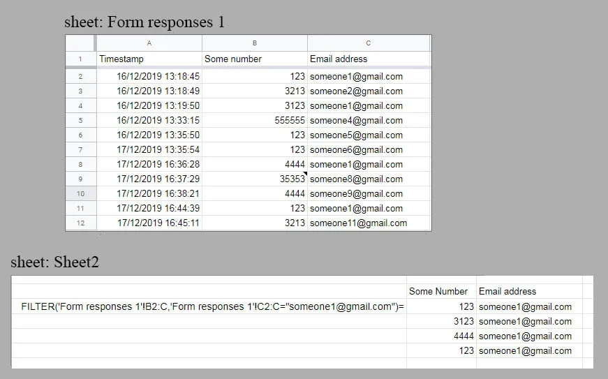 use filter function to analyze data from Google Forms