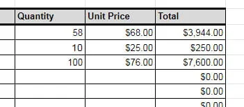 avoid zero values in multiplication for empty cells