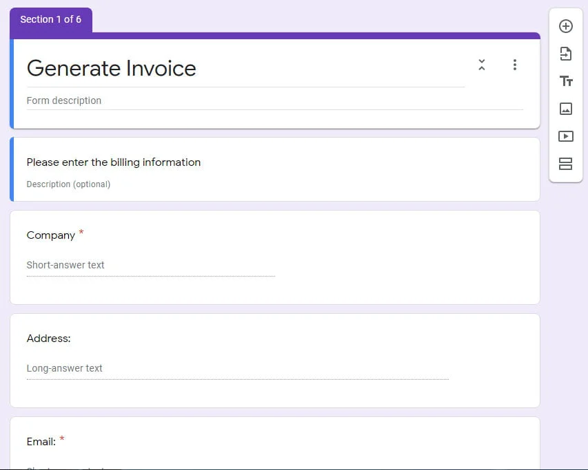 billing info to generate invoice Google Form