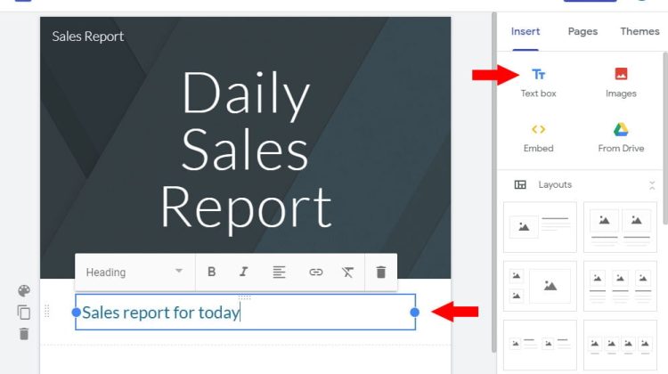 insert text box in new google sites