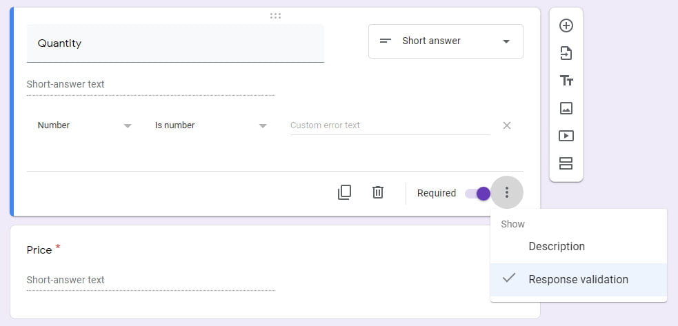 question validate as number Google Form