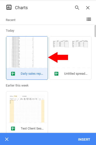 select spreadsheet with chart