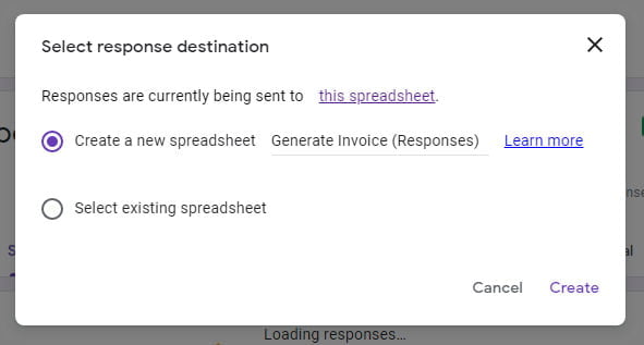 spreadsheet response destination Google Forms