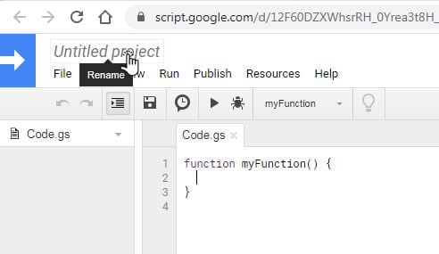 change the name of google script project