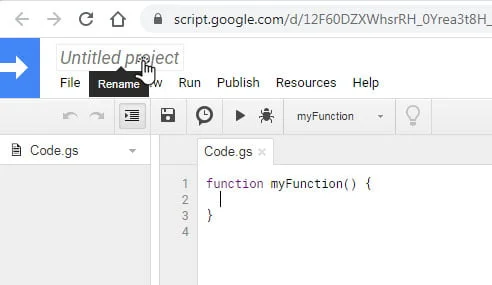 change the name of google script project