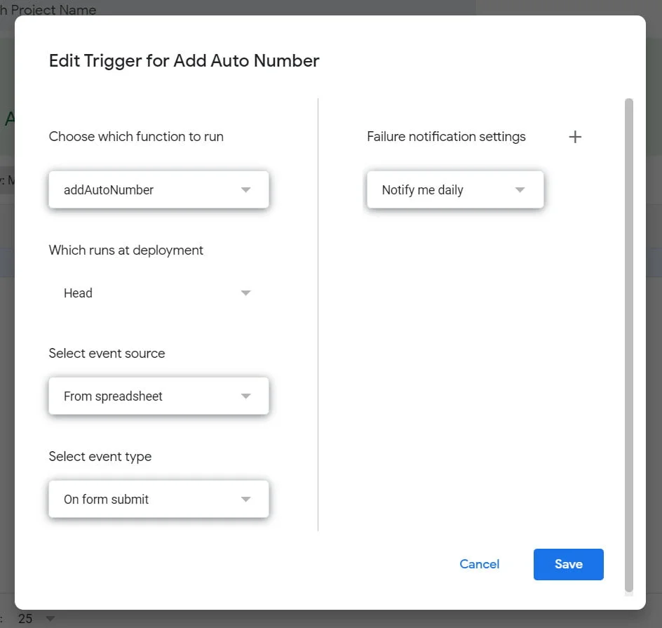 add a trigger on form submit