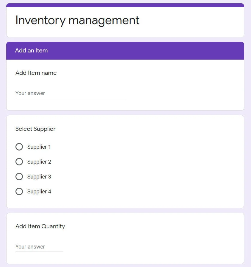 Add Item to Inventory Form