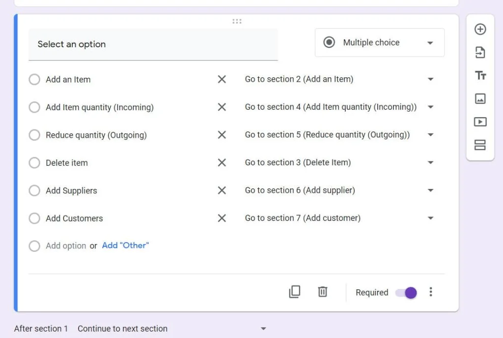 Google Form Inventory switch