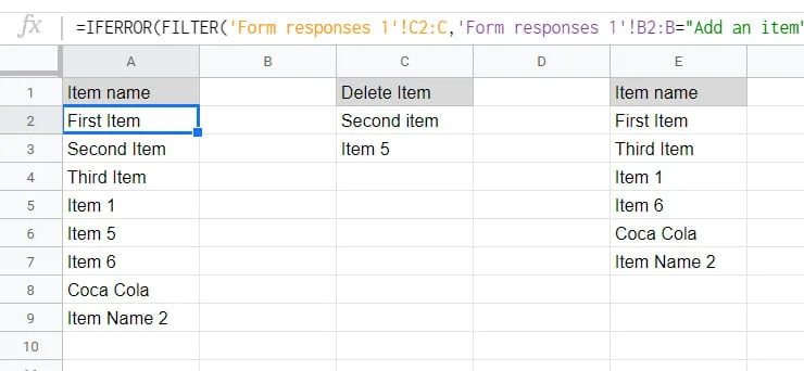 Item list filter
