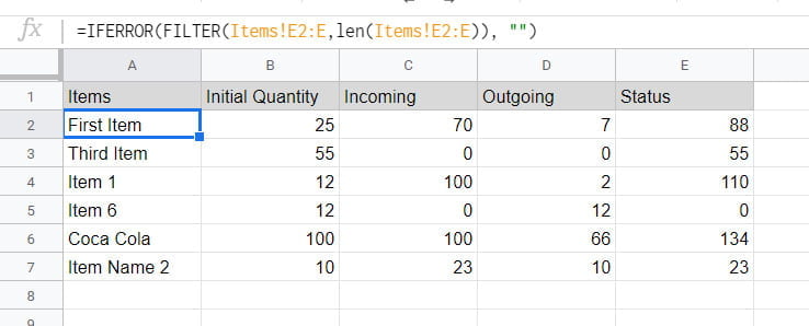 Quantity items list