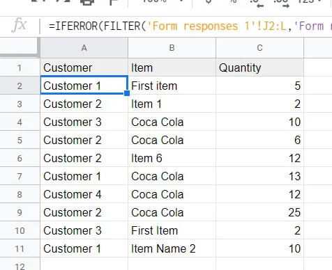 sales by customer filter formula inventory management