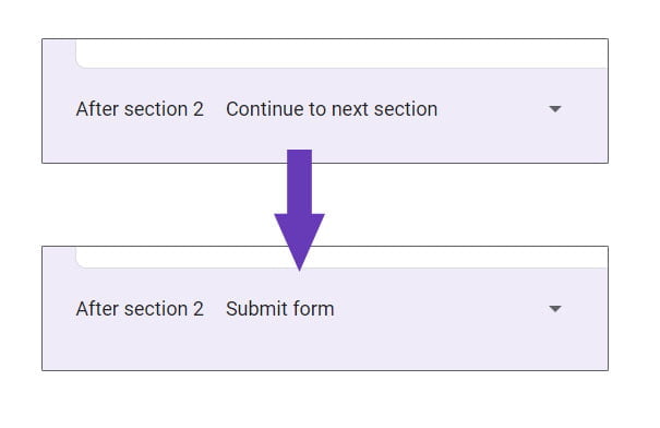 change after section to submit form