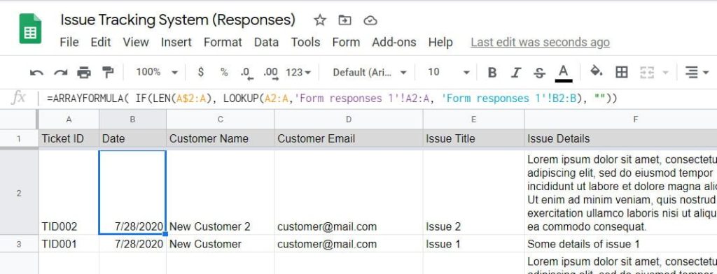 filter closed tickets in spreadsheet