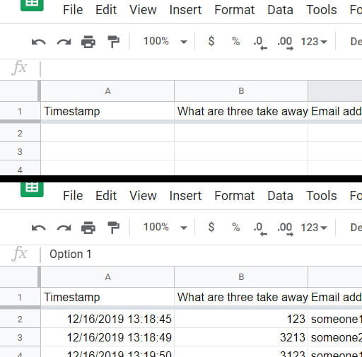 spreadsheet with and without responses