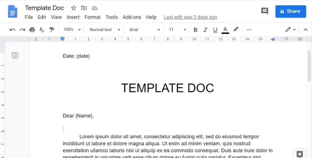 template google doc