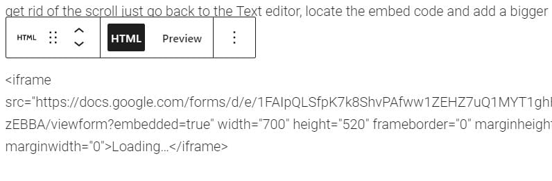 HTML embed code in block editor