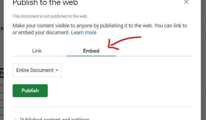 publish to the web Google Sheets