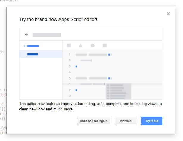 New apps script editor