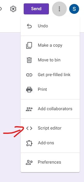 Script editor Google Form