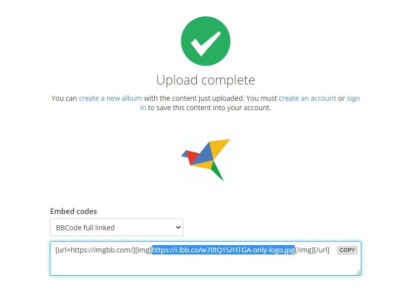 upload complete copy code imgbb.com