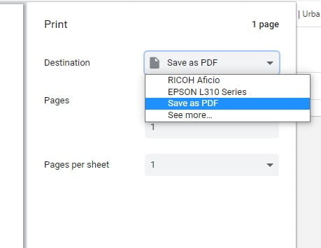 print options save as PDF