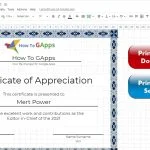 spreadsheet with certificate templates and print merge script